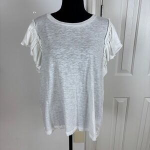 Industry Woman White Ruffle Sleeve Crewneck T Shirt Top Casual Comfy 1X NWT